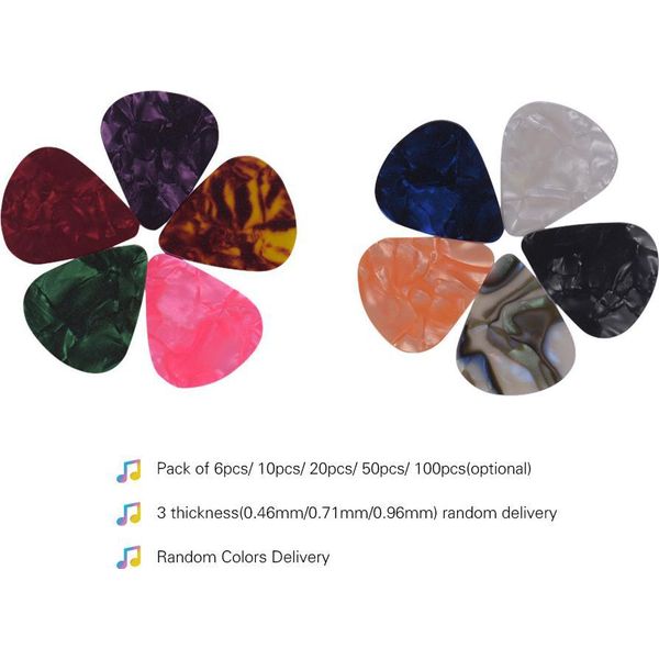 50Pcs/Confezione Di Plettri Colorati Della Chitarra Della Celluloide Per Le Chitarre Acustiche Elettriche Del Basso (Colori E Spessore 0.46Mm/0.71Mm/0.96Mm Consegna Casuale)-image
