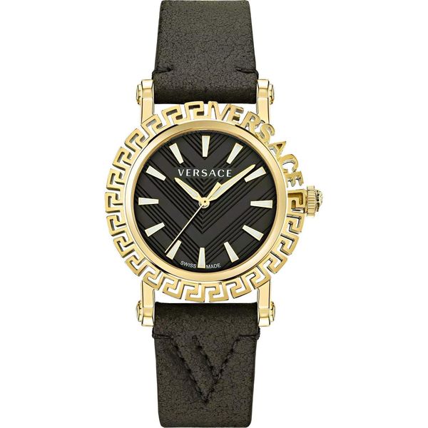Versace VE6D00223 Greca Glam Gent Orologio Da Uomo In Pelle Nera Oro Nuovo-image