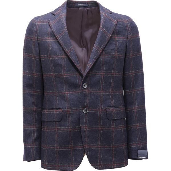 3037AG Giacca Uomo Angelo Nardelli Blue/Red/Yellow Check Wool Jacket Man-image