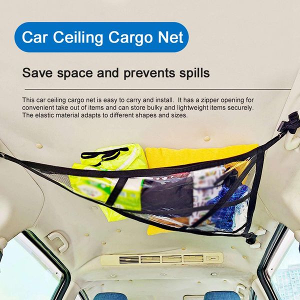 Rete Per Il Carico A Soffitto Dell'auto Tasca A Forma Di Triangolo Per Il Soffitto Del Veicolo Con Forte Capacità Di Carico Borsa A Rete Per Il Tetto Dell'auto Con Doppia Cerniera Organizzatore Per Lo Stoccaggio In Auto-image
