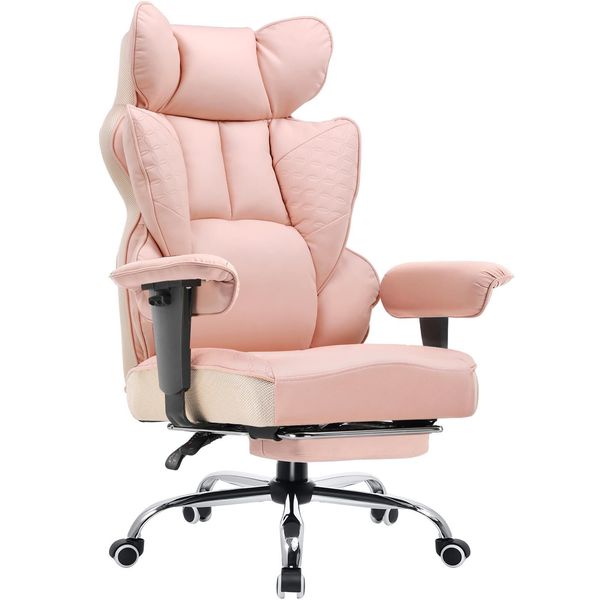 Comhoma Sedia Da Gioco, Sedia Da Ufficio Ergonomica, Sedia Da Scrivania Con Braccioli Regolabili, Supporto Lombare A Molla 150 Kg, Rosa-image