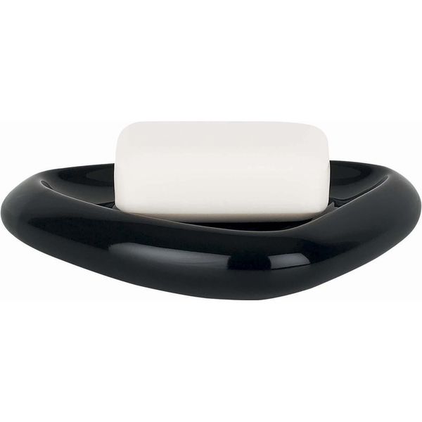 Spirella Portasapone Look Pietra Accessori Bagno Decorativi Portasapone "Etna"" Dimensioni: 15 X 11 X 3 Cm - Nero Lucido"-image