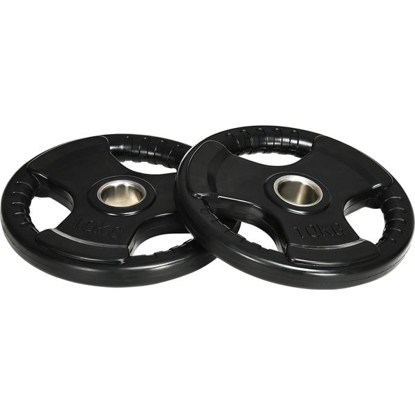 Set Di 2 Piastre Ponderali Sportnow, Dischi Olimpici Gommati Tri-Grip 2 X 10 Kg, Piastre Ponderali Da Pavimento Con Foro Da 5 Cm, Tre Impugnature-image