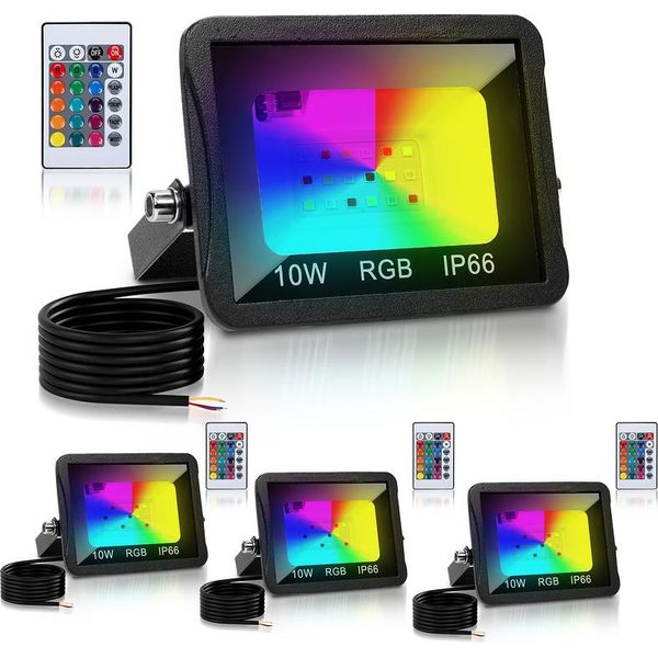 Clanmacy 10W Rgb Proiettore Con Telecomando Faretto Led Rgb Faretto Led Rgb Per Esterni IP66 Impermeabile 4 Pezzi-image