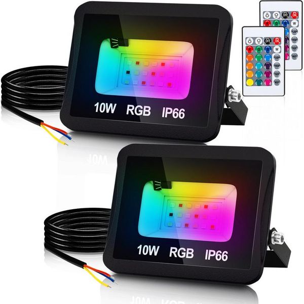 Jopassy 10W Rgb Proiettore Con Telecomando Faretto Led Rgb Faretto Led Rgb Per Esterni IP66 Impermeabile 2 Pezzi-image
