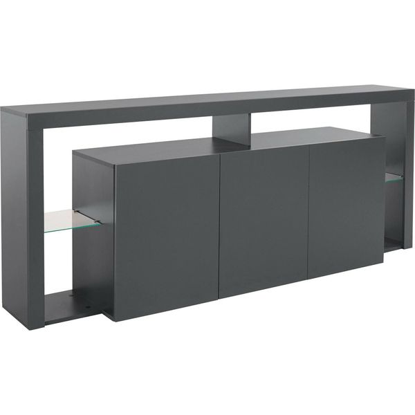 Dmora Credenza Andale 40X200X80H Cm Nero Antracite, Apertura Battente 3 Ante Italy-image