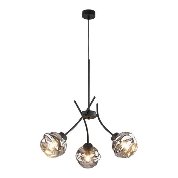 Lampada A Sospensione 130Cm Nera Con 3 Paralumi In Vetro Zulia-image