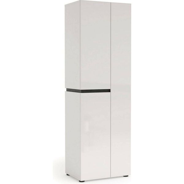 Dmora Armadio Multiuso Grande Linfa 44.6X190H Cm Bianco Bianco Lucido, Apertura Battente 3 Ante Italy-image