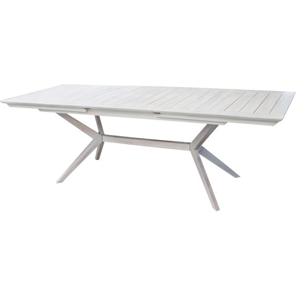 Milanihome.It - Tavolo Rettangolare Allungabile In Legno Di Acacia 180/240X90 Bianco Per Esterno Giardino Portico Ristorante Bar Hoteldi Colorebianco-image
