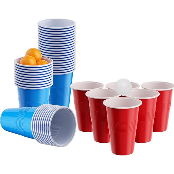 Bettizia Set Di Coppe Da Beer Pong Gioco Di Bevute Coppe Da Beer Pong Giochi Di Bevute Coppe Da Beer Pong Con 50 Coppe Rosse + 50 Coppe Blu Coppe Da Festa-image
