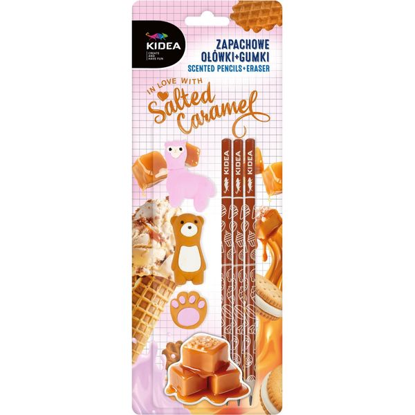 Set Di 3 Matite E 3 Gomme Profumate Caramello Salato Kidea-image