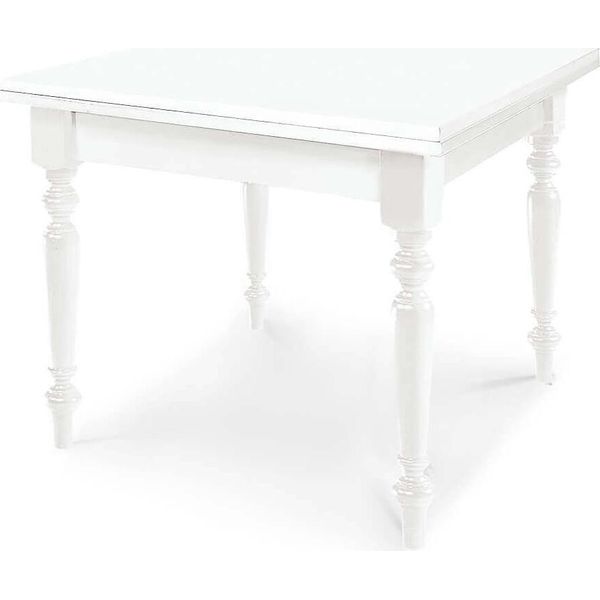 Milanihome.It - Tavolo Da Pranzo Apribile A Libro Cm 100X100/200 Bianco Gamba Tornita Interno Sala Pranzo Cucina Massello Arte Poveradi Colorebianco-image