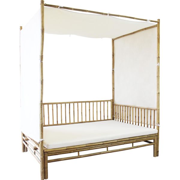 Milanihome.It - Divano Letto Da Giardino In Bamboo Di Design Per Esterno Giardino Cm 210 L X 150 P X 240 Hdi Colorebianco-image