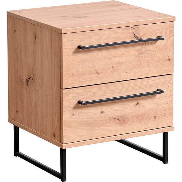 Comodino Moderno 2 Cassetti Colore Rovere Di Design Moderno Industrial Cm 45,5 X 35 X 54 H-image