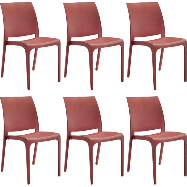 Milanihome.It - Set Di 6 Sedie Poltrone Da Giardino In Plastica Design Moderno Colorata Rossodi Colorerosso-image