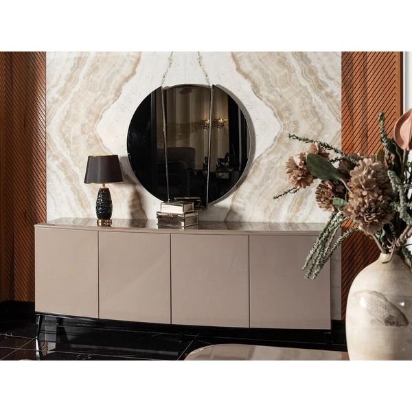 Credenza Moderna Credenza Con Specchio Gruppo Cassettiera Legno Beige Sala Da Pranzo-image