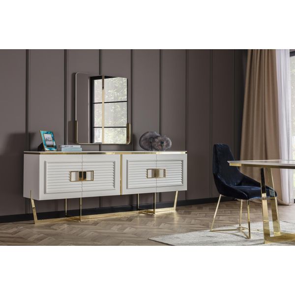 Credenza Credenza Con Specchio Gruppo Cassettiera Di Alta Qualità Legno Bianco Sala Da Pranzo-image