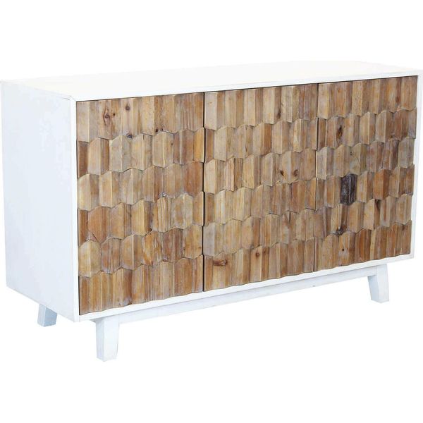 Milanihome.It - Madia A Tre Ante Con Decoro In Legno Di Design Moderno Per Salotto Cucina Sala Da Pranzo Cm 135X45X80 Hdi Colorebianco-image