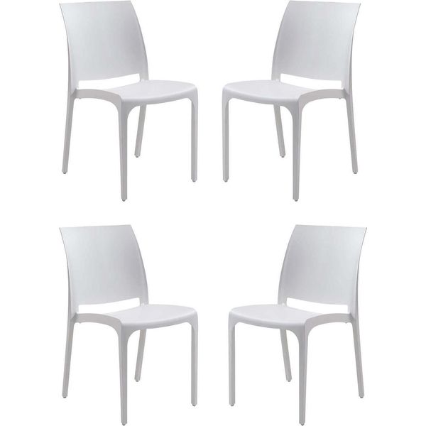 Milanihome.It - Set Di 4 Sedie Poltrone Da Giardino In Plastica Design Moderno Colorata Biancodi Colorebianco-image