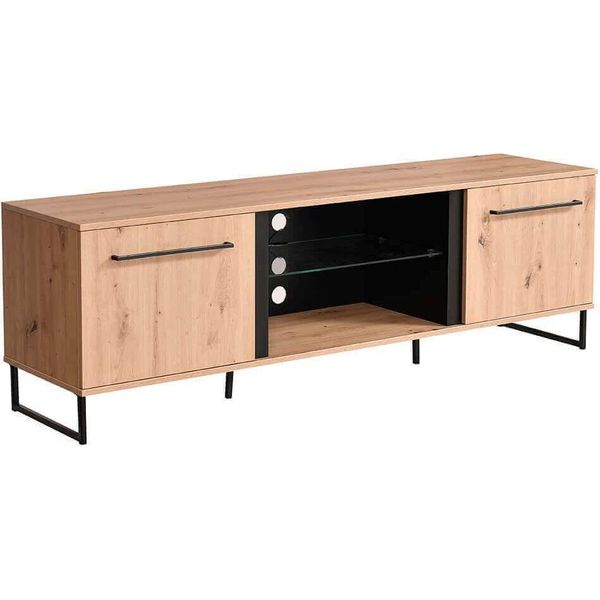 Porta Tv Moderno Colore Rovere Con 2 Ante Di Design Moderno Industrial Cm 170,5 X 42 X 54 H-image