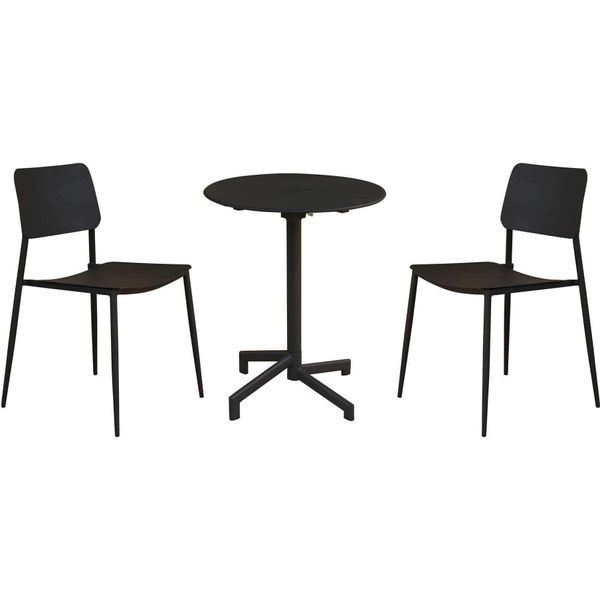 Milanihome.It - Set Tavolo In Metallo Cm Ø 60 X 74 H Con 2 Sedie Da Giardino Per Esterno Colore Grigiodi Coloregrigio Scuro-image