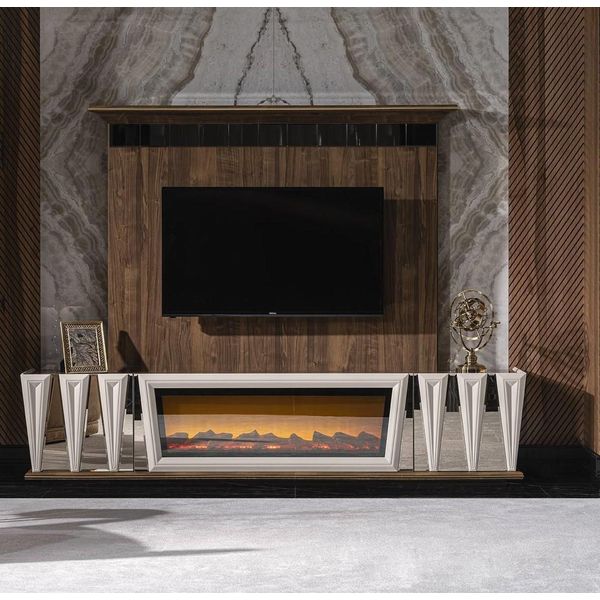 Gruppo Rtv Lowboard Tv Stand Sideboard Panel 2Pcs Legno Bianco Scaffale-image