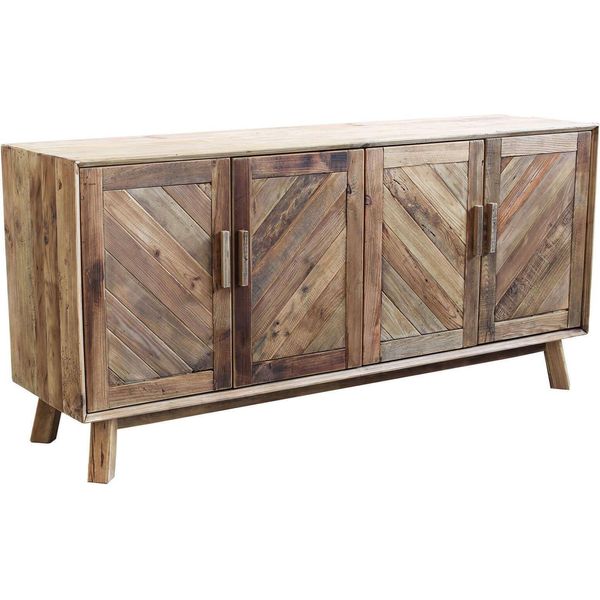 Milanihome.It - Mobile Credenza Madia Moderna, Porta Tv 4 Ante, Legno Pino Massello Riciclato Cm 180X48X85 Hdi Coloremarrone-image