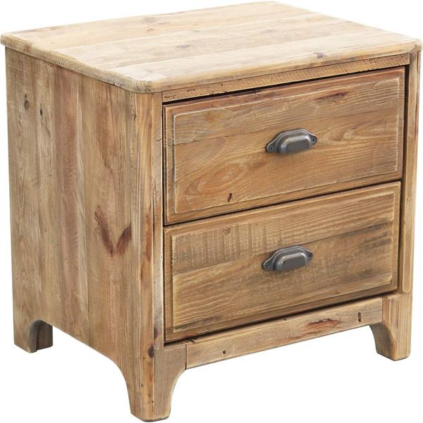 Milanihome.It - Comodino Con 2 Cassetti In Legno Di Pino Riciclato Di Design Moderno In Legno Invecchiato Pezzo Unico Cm 55X45X55 Hdi Coloremarrone-image