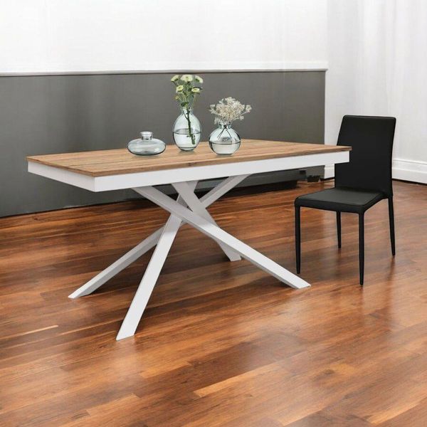 Milanihome.It - Tavolo Da Pranzo Allungabile Di Design Moderno Industrial Cm 80 X 120/160 X 77 Hdi Colorequercia Chiaro-image