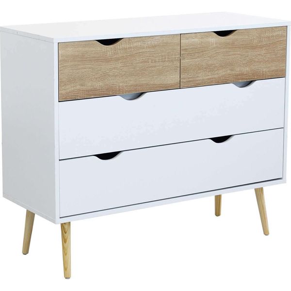 Milanihome.It - Cassettiera In Legno Di Design Stile Moderno Minimalista 4 Cassetti, Cm 99X39X82 Hdi Colorebianco-image