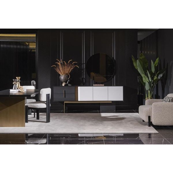 Set Gruppo Credenza Cassettiera Specchio Legno Sala Da Pranzo Moderna Esclusiva-image