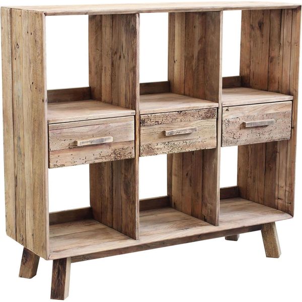 Milanihome.It - Libreria Scaffale Mobile Stile Moderno Di Design Rustico Country, 6 Ripiani, Legno Pino Massello Riciclato, Marrone, Per Arredamento Camera Da Letto Soggiorno Salotto, Cm 120X40X110 Hdi Coloremarrone-image