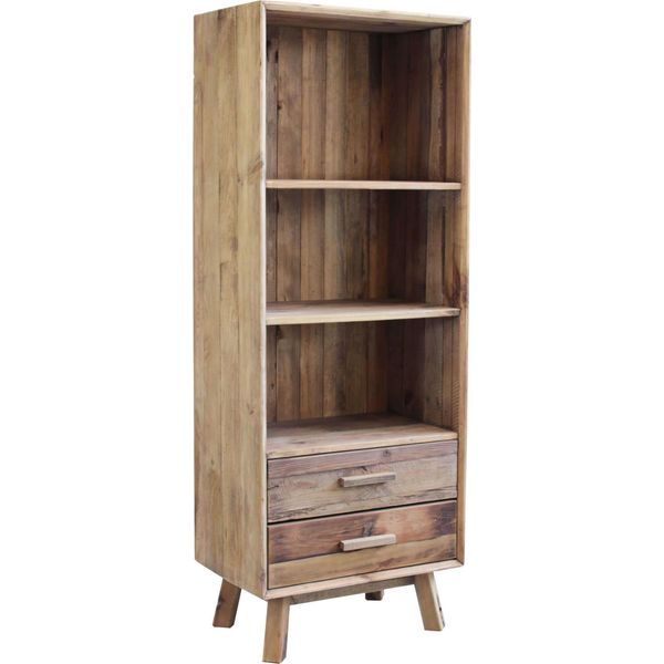Milanihome.It - Libreria Scaffale Mobile Stile Moderno Di Design Rustico Country, 2 Cassetti 3 Ripiani, Legno Pino Massello Riciclato, Marrone, Per Arredamento Camera Da Letto Soggiorno Salotto , Cm 60X40X160 Hdi Coloremarrone-image