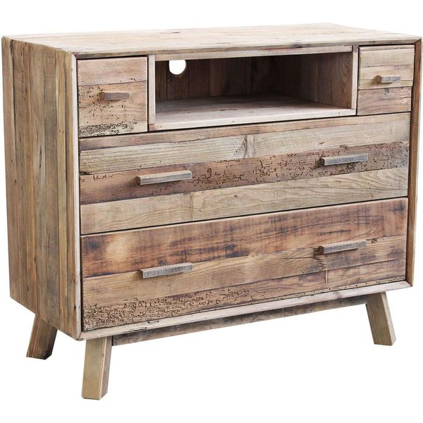Milanihome.It - Mobile Comò Cassettiera, 4 Cassetti 1 Ripiano, Legno Di Pino Massello Riciclato Per Arredamento Camera Da Letto Salotto Soggiorno Design Moderno Stile Rustico Country, Cm 110X48X92 Hdi Coloremarrone-image