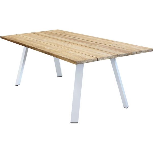 Milanihome.It - Tavolo Da Giardino In Alluminio E Teak Riciclato 200X100 Colore Bianco,Marronedi Colorebianco-image