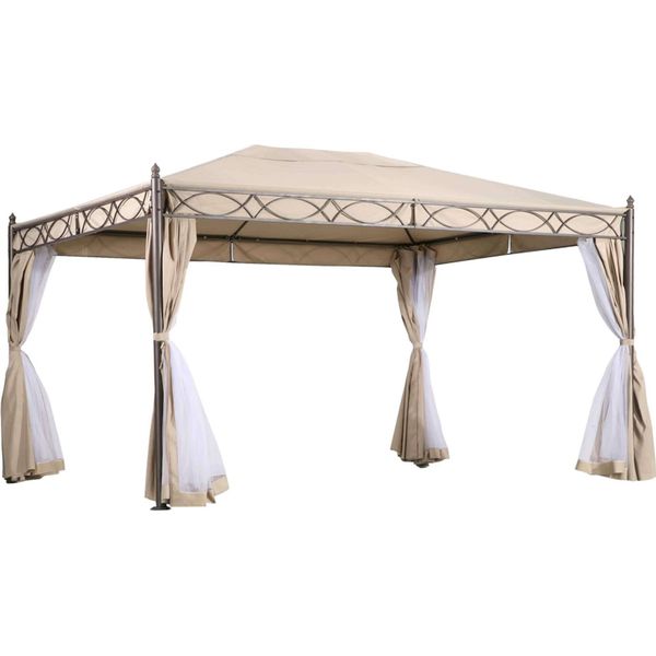 Milanihome.It - Gazebo 3X4 In Metallo Ferro Nero Con Teli Pareti Laterali Beige Per Esterno Da Giardino In Ferrodi Coloreantracite-image