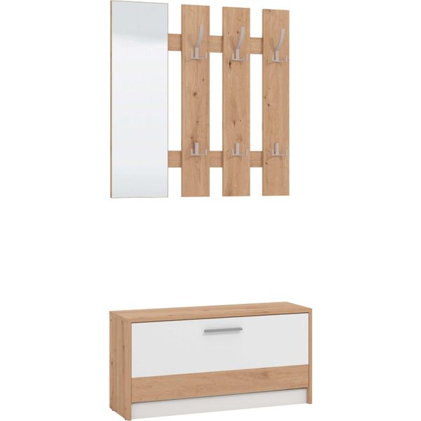 Mobile Ingresso Appendiabiti Moderno Con Specchio E Scarpiera Di Design Moderno Industrial Cm 91,6 X 28,1 X 202 H-image