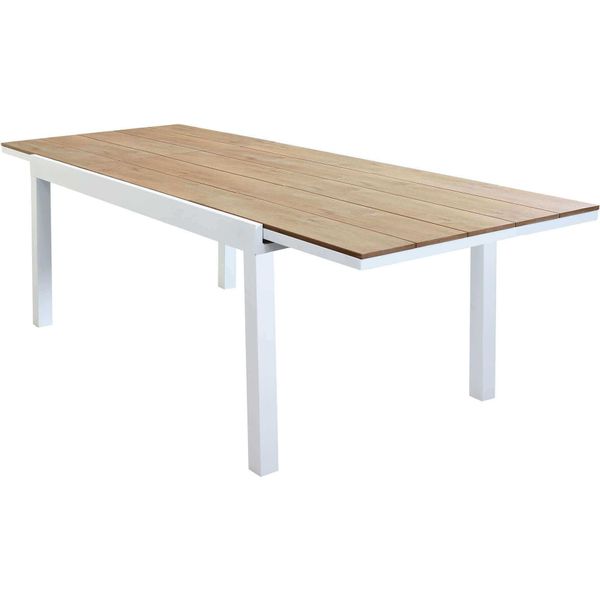 Milanihome.It - Tavolo Rettangolare Allungabile In Alluminio Bianco E Polywood Marrone 200/300X100 Da Esterno Giardino, Per Ristorantedi Colorebianco-image