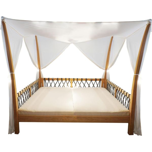 Milani Home - Gazebo Letto In Teak Con Cuscini Cm 210 L X 200 P X 30 Hdi Coloremarrone Chiaro-image