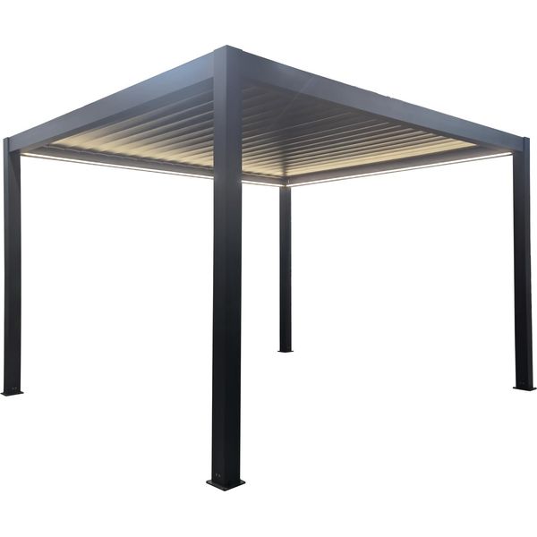 Milanihome.It - Pergola Bioclimatica Motorizzata Con Led In Alluminio Di Design Per Esterno Giardino Cm 400 L X 300 P X 250 Hdi Coloregrigio Scuro-image