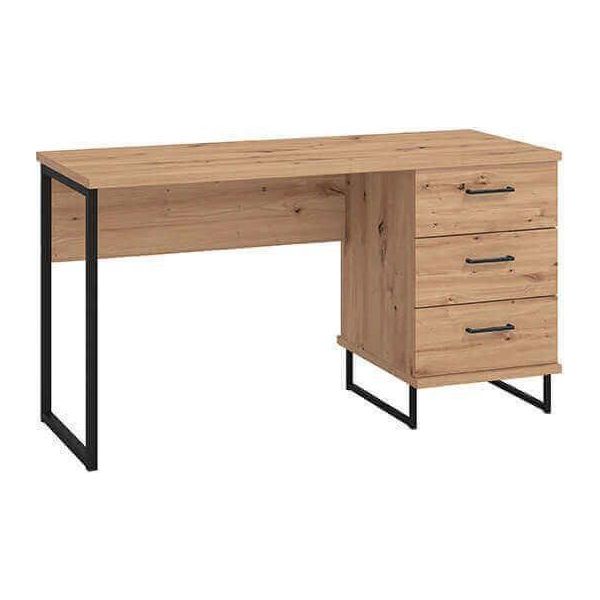 Scrivania Moderna Con 3 Cassetti Colore Rovere Di Design Moderno Industrial Cm 137,5 X 56 X 75 H-image
