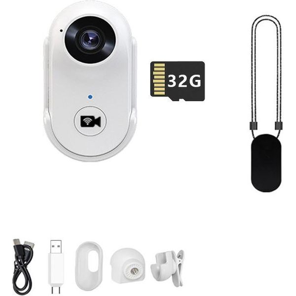 Inf Mini Action Camera Magnetica A100+ Bianca Con 32G - Tascabile 1080P Hd-image