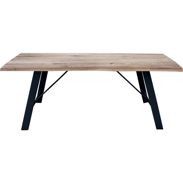 Milanihome.It - Tavolo Da Pranzo Moderno Di Design Massello Cm 250X100 Struttura Nera Piano Naturale Per Sala Da Pranzo Ristorantedi Coloremarrone-image