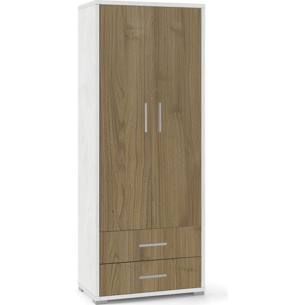 Milanihome.It - Armadio Moderno Con Due Ante E Due Cassetti Di Design Moderno Cm 71 L X 41 P X 182 Hdi Coloremarrone-image