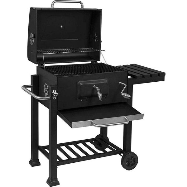 Woltu Cpz8135Sz Barbecue A Carbonella Vassoio Per Carbonella Regolabile In Altezza Barbecue Con Ruote 113 X 45,5 X 100 Cm Barbecue Per Giardino, Campeggio, Nero-image