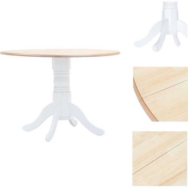 Vidaxl Tavolo Da Pranzo Bianco E Marrone 106 Cm In Legno Massiccio Di Gomma - Tavoli Da Pranzo-image