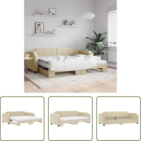 The Living Store Lettino Allungabile Con Materassi Panna 90X200 Cm In Tessuto-image