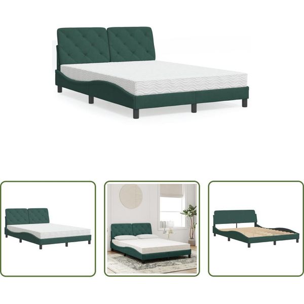 The Living Store Letto Con Materasso In Velluto Verde Scuro 120X200 Cm-image
