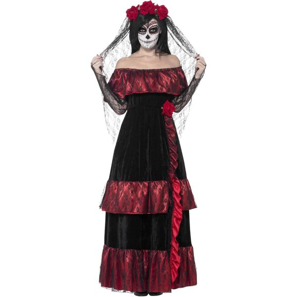 Smiffys - Costume "Deluxe Bride"" Per Il Giorno Dei Morti - Donna SM2085 (S) (Nero/Rosso)"-image