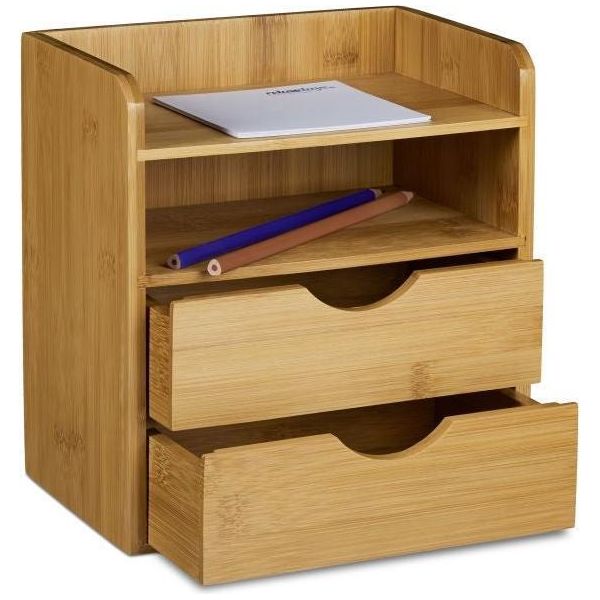 Organizzatore Da Scrivania In Bambù, Cassetti, Ripiani, Scatola Portaoggetti In Legno, Supporto Per Mensola Da Ufficio In Legno-image